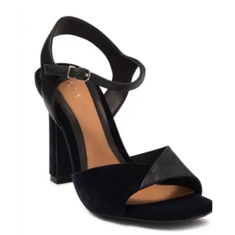 NWOB Joie Okina Black Velvet Leather Ankle-strap Sandals Block Heels 7 Black 37